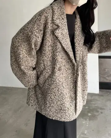 nairo 나이로 부클레 볼륨 숏코트 블랙 베이지 F