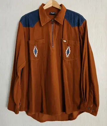 치마요 패턴 자수 코튼 브라운 긴팔 빈티지