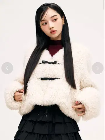 프렌치 푸들 퍼 리본 자켓 아이보리