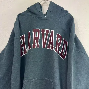 HARVARD 후드 부착 로고 후드티 그레이