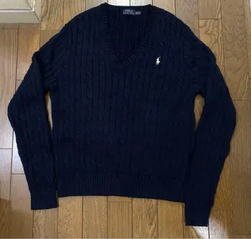 [ 컨디션 최상 ] 랄프 로렌 V넥 케이블 니트 스웨터 네이비