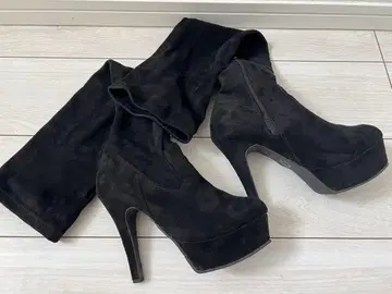 블랙 니하이 부츠 높은 힐 지퍼 포함