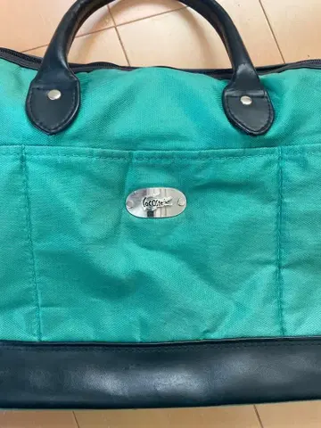 LACOSTE 라코스테 보스턴 백 그린과 블랙 가죽 대용량 캔버스