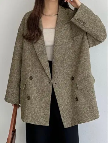 callautia 얇은 소재 트위드 오버 사이즈 테일러드 셔츠 자켓