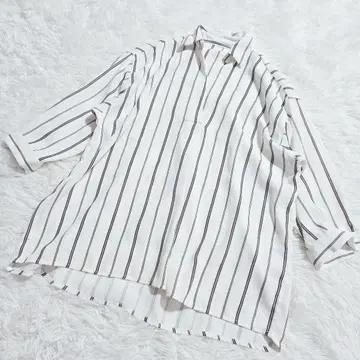 잉그] 7부 소매 스키퍼 스트라이프 셔츠 M 깔끔한 캐주얼 오피스