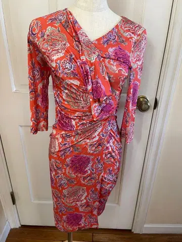 새상품 에트로 꽃무늬 오렌지 긴팔 랩 원피스 사이즈 40