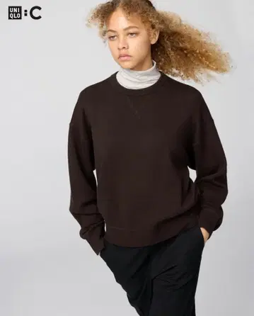 UNIQLO C 스무스 코튼 크루넥 스웨터 다크 브라운 XL
