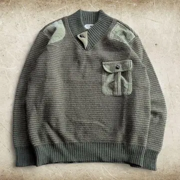 니트 스웨터 알파카 혼방 코듀로이 패치 밀리터리 캐주얼 구제 의류