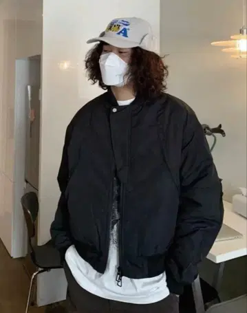 Black Double-Layer Bomber Style Jacket