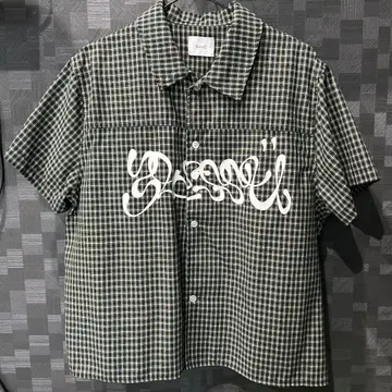 즉시 완판 아이템 BLESSU 체크 무늬 반팔 셔츠 그린 계열