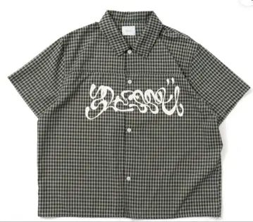 즉시 완판 아이템 BLESSU 체크 무늬 반팔 셔츠 그린 계열