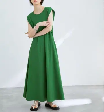 그린 슬리브리스 롱 원피스