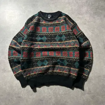 빈티지 블랙 꽃무늬 아트 패턴 기하학 니트 스웨터 디자인