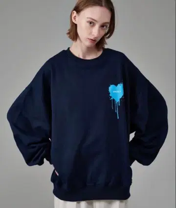 oncily 하트 프린트 맨투맨 네이비