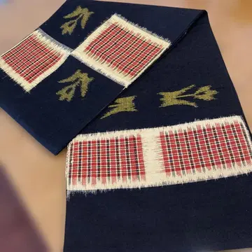 블랙 나고야 오비 체크 무늬 꽃 무늬