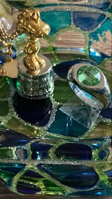 스와로브스키 그린 스톤 실버 반지