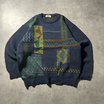 빈티지 기하학 무늬 아트 패턴 디자인 니트 스웨터