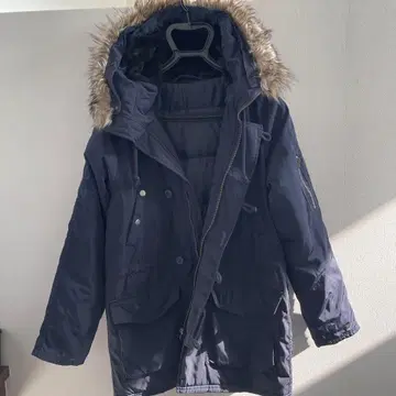 네이비 퍼 후드 모즈 코트