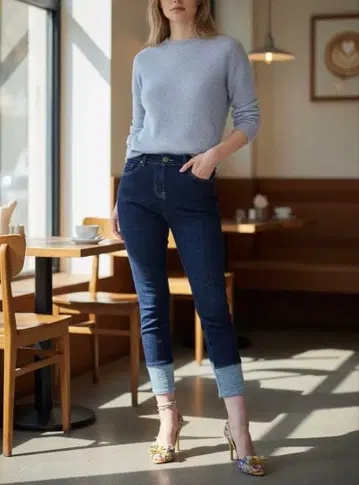 접어 올린 듯한 디자인 보이프렌드 데님 인디고 WJ005