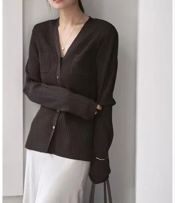 내로우 와이드 리브 V 가디건