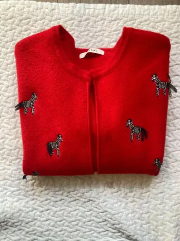 빨간색 제브라 자수 가디건 긴팔 AMERI