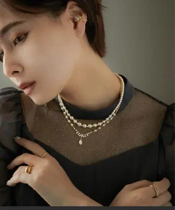 펄 & 비쥬 2 목걸이 골드 펄
