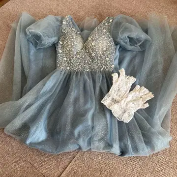 스카이블루 비즈 장식 롱 드레스 축제 드레스