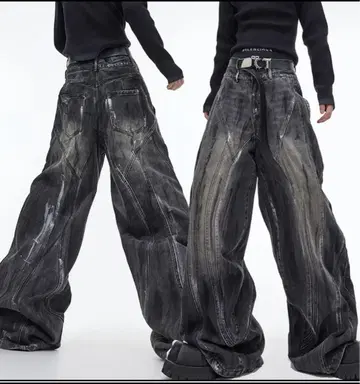 Argue Culture 와이드 데님 팬츠 청바지 워시드 데미지