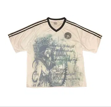 그래픽 티셔츠 데미지 축구 티셔츠 짧은 기장 라인 티셔츠 y2k