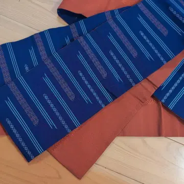 하카타 오리 반폭 오비 파랑과 오렌지 몇 회 착용