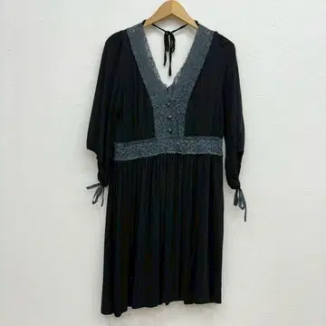 V넥 레이스 절개 레이온 원피스 40 7부 소매 긴팔 포멀