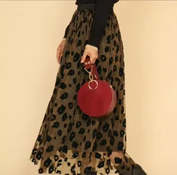 레오파드 무늬 플리츠 롱 스커트