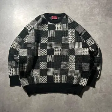 빈티지 흑백 모드 체크 레트로 기하학 무늬 니트 스웨터