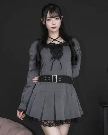 pium 레이스 프릴 플리츠 미니 원피스