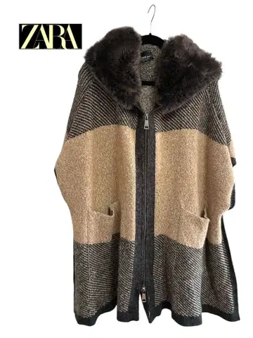 [ 새상품급 ] ZARA 자라 후드 부착 퍼 판초 성숙/러블리