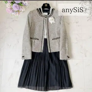 anysis 스커트 정장 세트 트위드 노카라 플리츠 M 졸업식