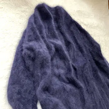 노블 noble 퍼 니트 퍼프 가디건 네이비 긴팔 샤기 니트 네이비 컬러