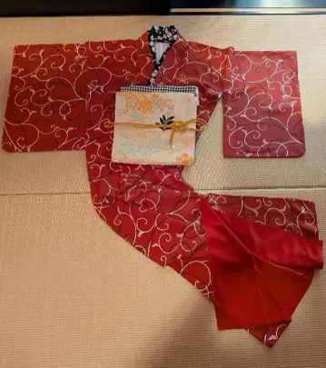 앤티크 기모노 코몬 순수 실크 벽돌색 이중 기모노