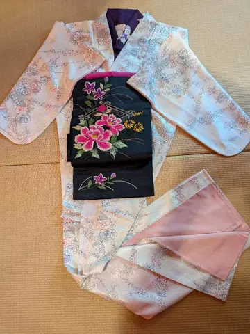 앤티크 나고야 오비 꽃무늬 자수 융단 모란