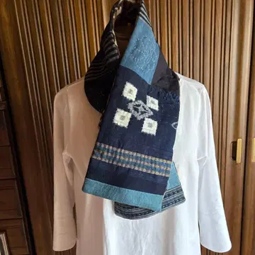 약간 넓고 긴 네이비 나염 빈티지 원단 목화 머플러 자수 리버서블