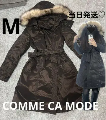 COMME CA MODE 롱 다운 코트 퍼 포함 후드 다크 브라운