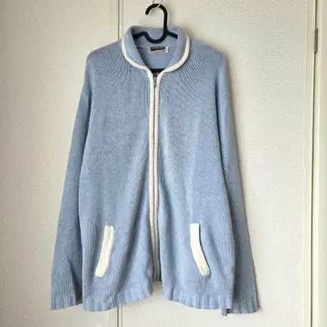 빈티지 스카이블루 집업 카라 부착 니트 가디건