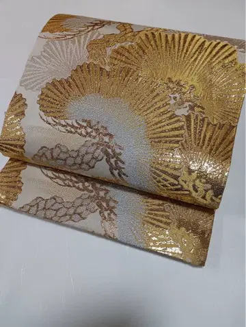 후쿠로 오비 순수 실크 전통 마루 오비 금박 소나무 패턴 사용품