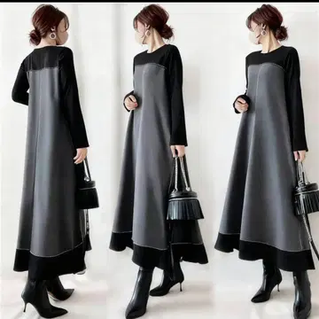 심플 블랙 그레이 롱 드레스