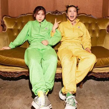 RE. 나카 리이사 깅엄 체크 맨투맨 셋업 그린