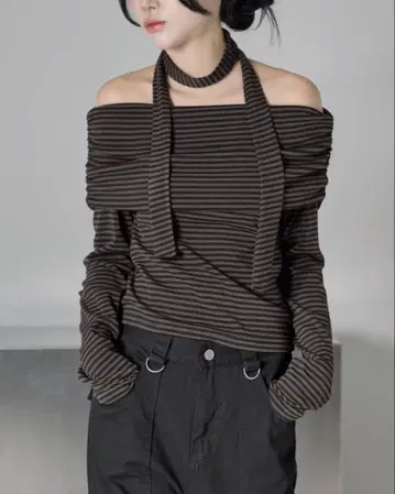 오프숄더 긴팔 상의