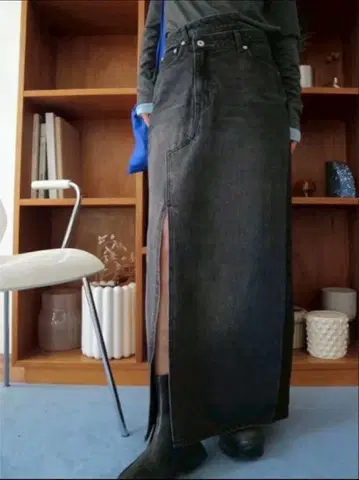 TRUNK88 크로스 웨이스트 데님 스커트 GRAY M