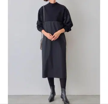 비어즐리 모크넥 니트 콤비 원피스