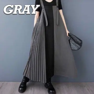 살로펫 스커트 원피스 그레이 플리츠 여성용 모드 스타일 깔끔한