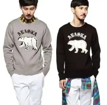 택 포함 새상품 [ Alaska ] 애니멀 무늬/니트/스웨터 L 그레이